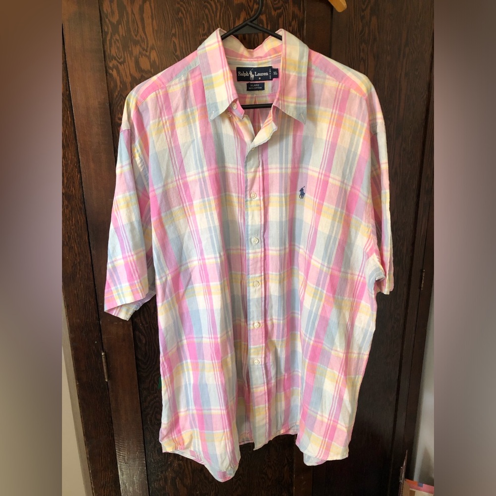 Ralph Lauren Pastel Pink Plaid Short-Sleeve Button-Down Shirt
